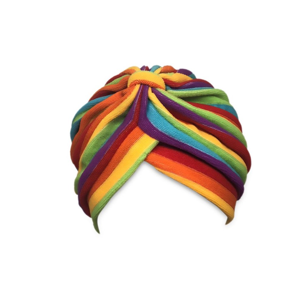 Terry Cloth-like Fabric Rainbow Striped Turban - Perfect for beach, bath, spa